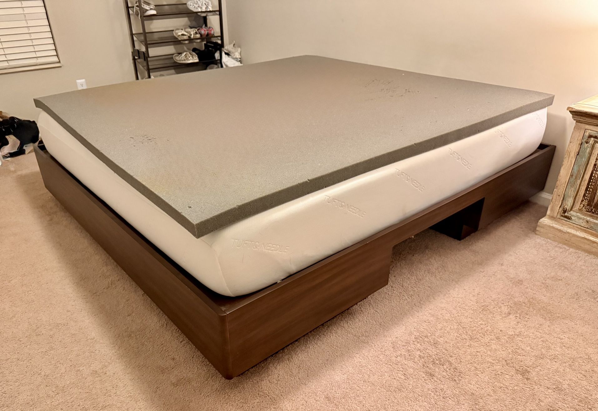 Wood Bed Frame + Mattress (Cali. King)