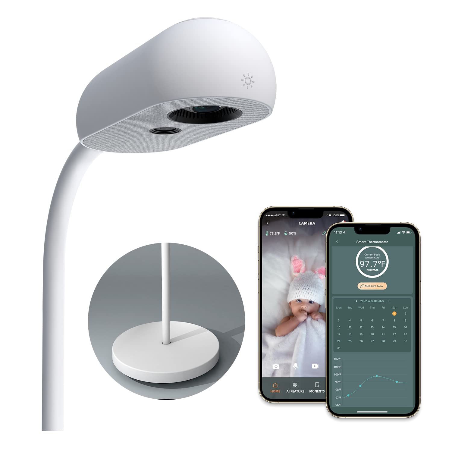 Smart Baby Monitor & Floor Stand HD Video Camera and Audio, Contact Free Testing Baby Temperature, 2 Way Talk, Nightlight and Night Vision, Room Humid,New Products : American Fashion Style Bags On Sale