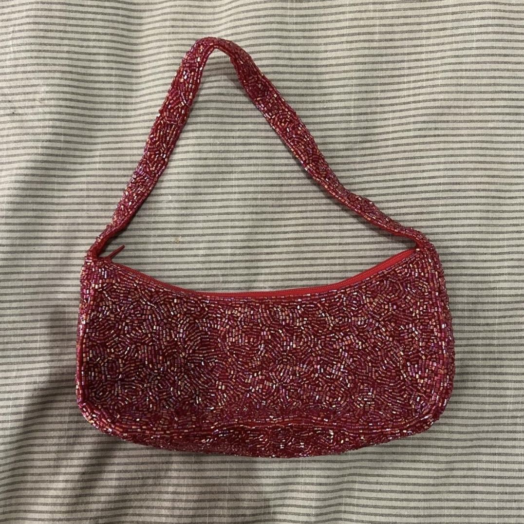 Vintage Y2K 90’s Red and Pink Beaded Mini Small Baguette Bag Purse