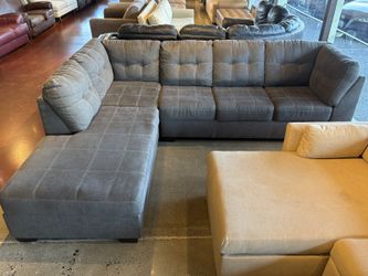 Grey L-Shaped 2Pc. Sectional Sofa w/ Contrast Stitching