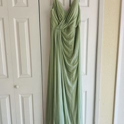 AZAZIE EVALIN Dusty Sage A-Line V-Neck Pleated Mesh Dress Size A8