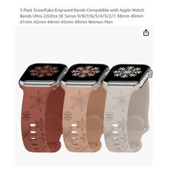 Brand new 3 Pack Snowflake Engraved Bands Compatible with Apple Watch Bands Ultra 2/Ultra SE Series 9/8/7/6/5/4/3/2/1 38mm 40mm 41mm 42mm 44mm 45mm 49