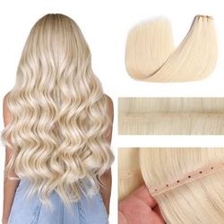 Butterfly Weft Hair Extensions Human Hair New Double Layered 18 Inch 50g Glueless OVO Blonde, PU