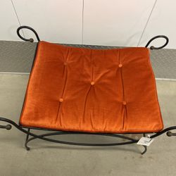 Black Metal Curved Stool with Orange Cushion 