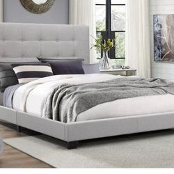 Twin Bed, Twin Platform Bed, Gray , Upholstered