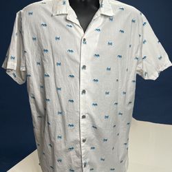 Trunks Surf & Swim Men’s Hawaiian Button-Up Shirt - Blue Crab Print - Large