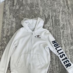 Hollister White Zip Up Hoodie 