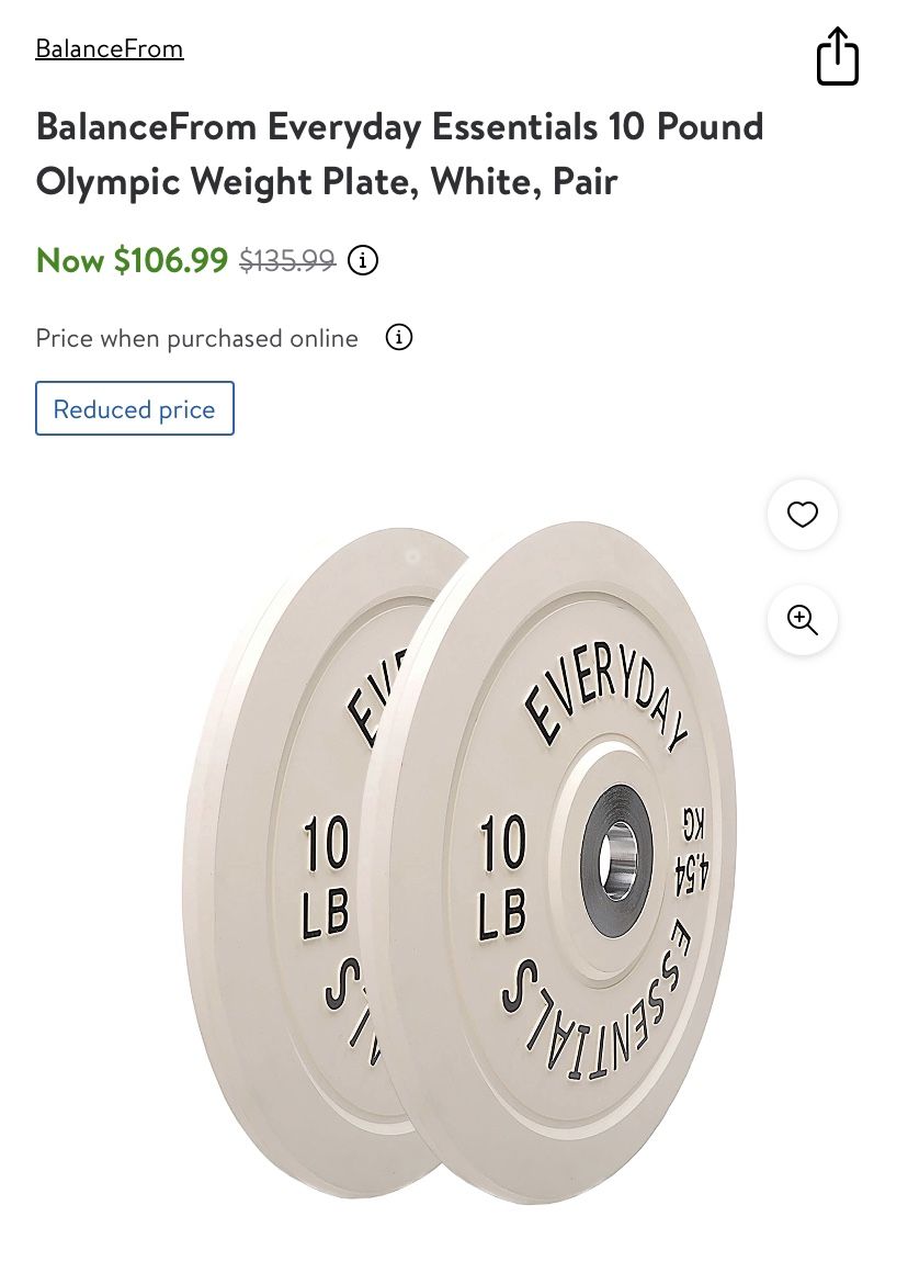 SET OF TWO BALANCE FORM EVERYDAY ESSENTIALS NEW 10LB BUMPER WEIGHT