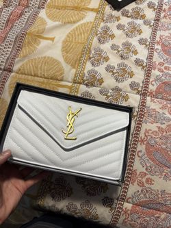 YSL Monogram Large Wallet on Chain in Grained Leather