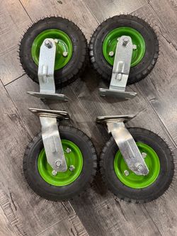 4 Pack Rubber Swivel Caster Inflatable Wheels Heavy Duty 8 inch Caster Wheels 2 swivel and 2 fixed 10”overall height Tr)