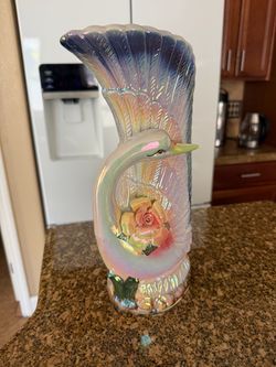 Vintage Iridescent Lusterware Ceramic Swan Or Bird Vase