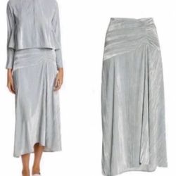 Vince Ruched Velvet Paneled Midi Skirt  Pale Sea Glass Size 8 NWT 