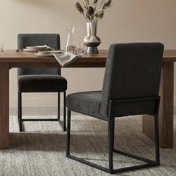 Juego de sillas tapizadas para comedor de 2, sillas modernas para comedor, silla de cocina de lino, silla de cena con base de metal negro para cocina 