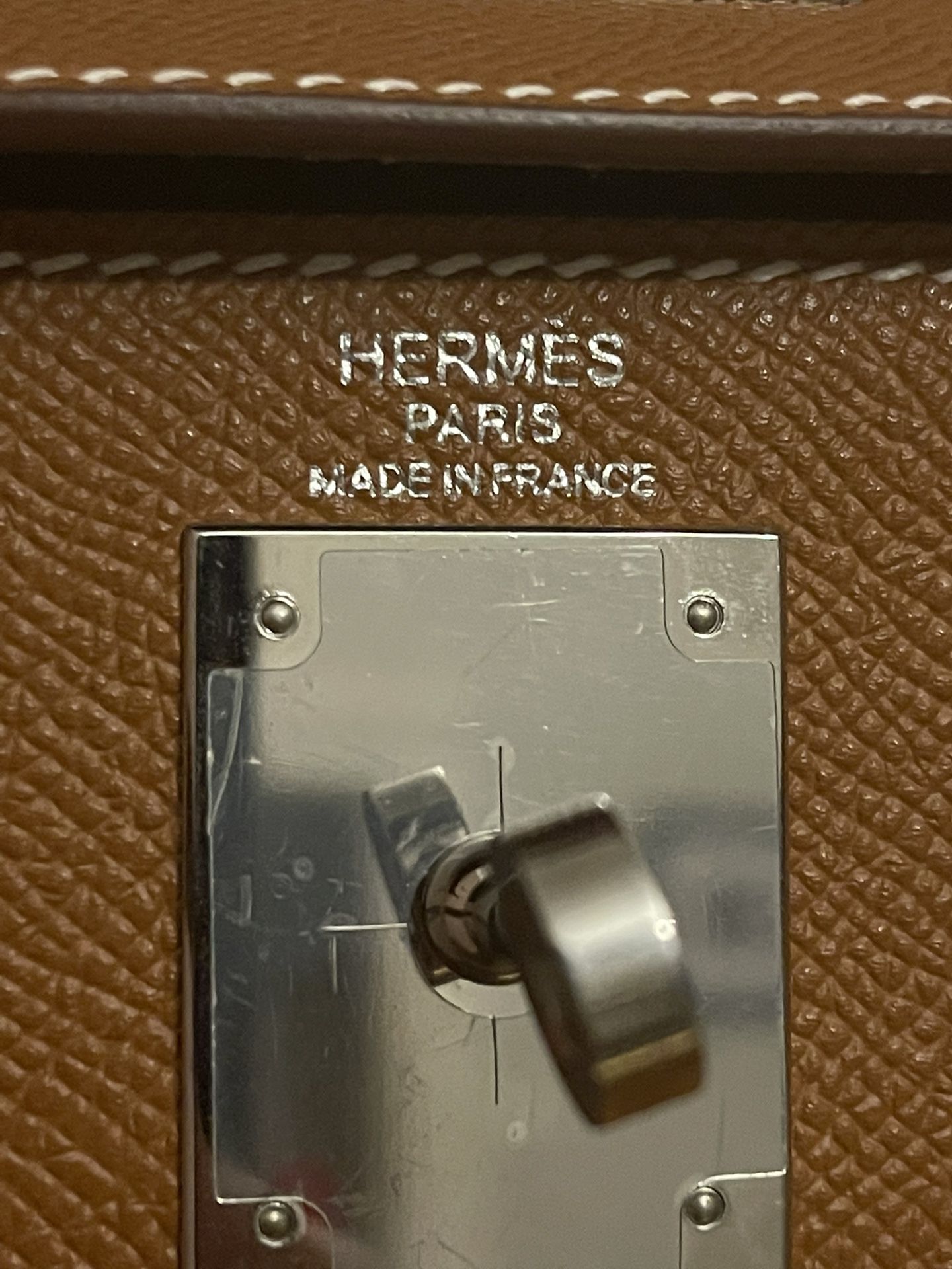 Sold at Auction: Hermès 24cm Gold Peau Porc Leather Kelly Sport Bag with  Silver Hardware E Square