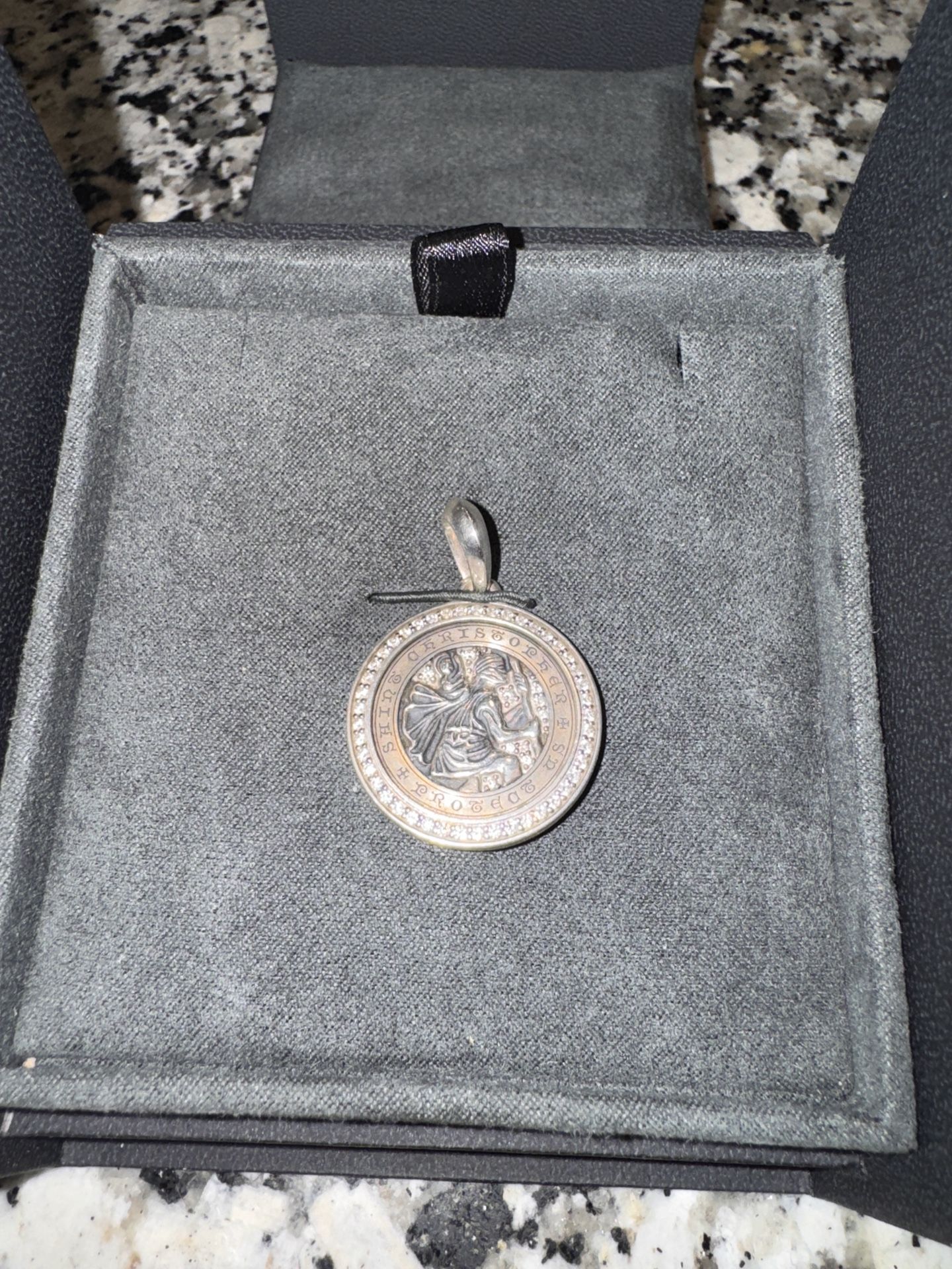 David Yurman St Christopher Amulet, sterling silver w white diamonds
