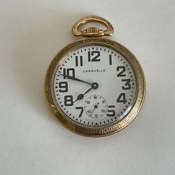 Vintage Caravelle Bulova Swiss 17 Jewel Railroad Pocket Watch