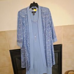 R&M Richards Dusty Blue Sequin 3/4 Sleeve Dress Set Size 20W