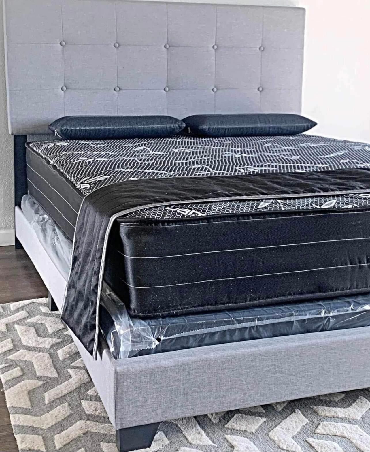 Brand New Queen Size Grey Linen Bed Frame With New Mattress Set/Fast Delivery