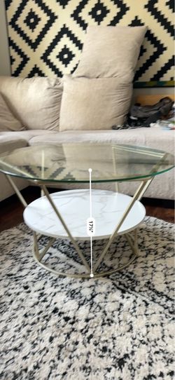 Modern Glass & Faux Marble Round Coffee Table