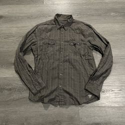 Vintage Guess Jeans Grunge Men’s Gray Stripe Button Up Longsleeve Shirt  
