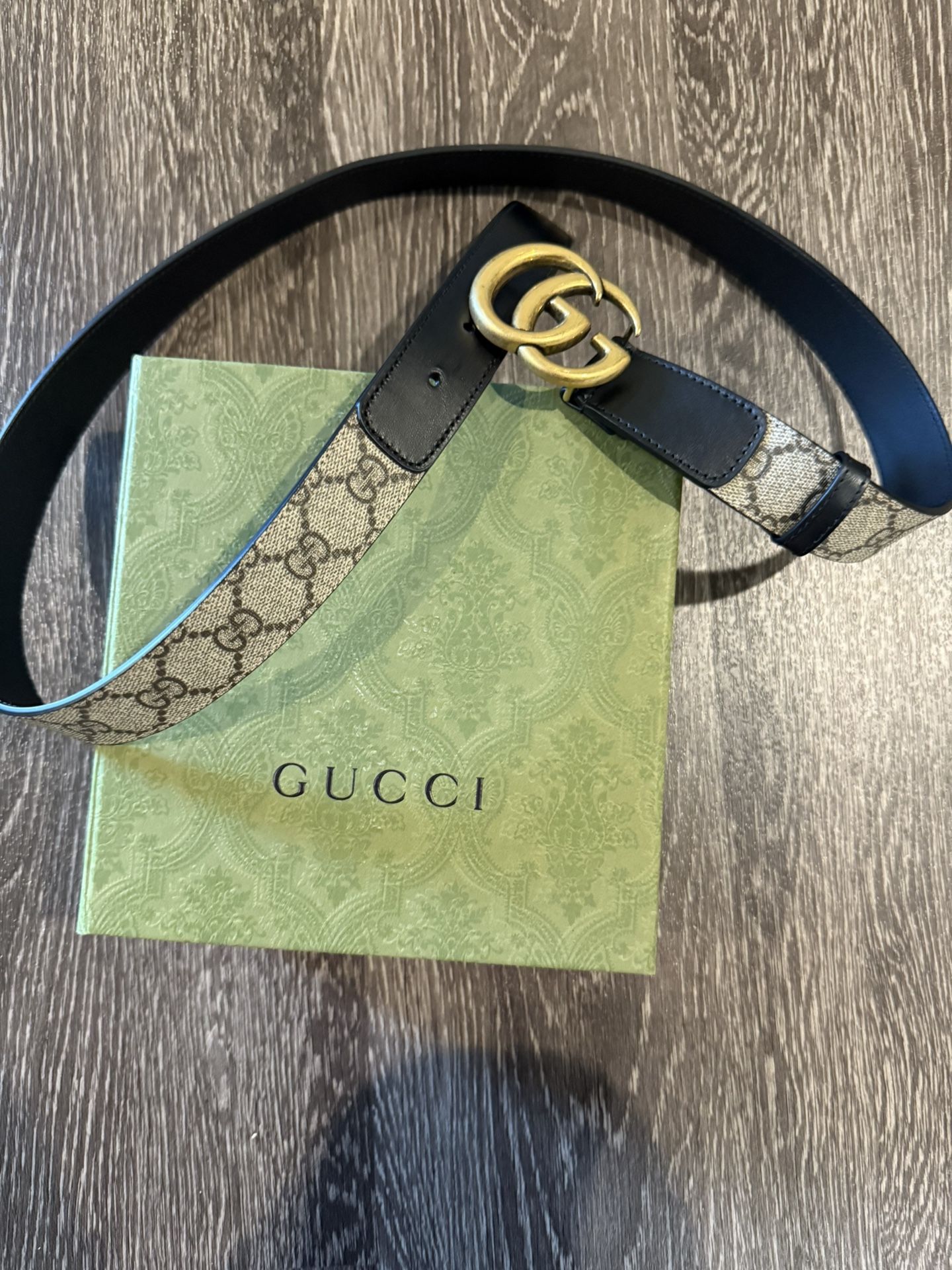 Gucci Monogram Belt with Gold GG Buckle 42 in