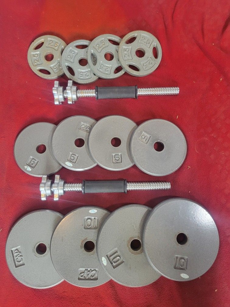 ADJUSTABLE DUMBBELLS 1" HOLE 70LBs.
4-10s. 4-5s. 4-2.5s
11525 S HALSTED DUNKIN DONUTS/
7111.S WESTERN WALGREENS
80$ CASH ONLY AS IS