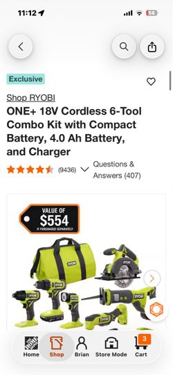 Brand new still in box Ryobi ONE+ 18V Cordless 6-Tool Combo Kit