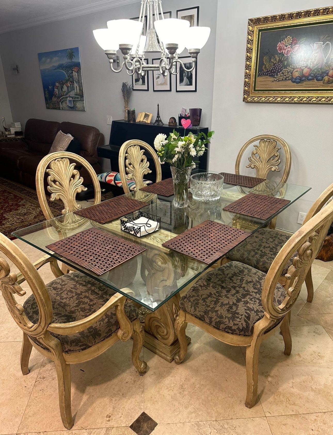 Glass Dining Room Table 6 chairs
