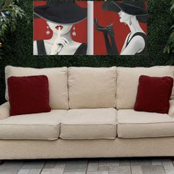 (Free Delivery 🚚) Linen Cream Couch 