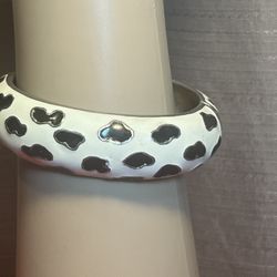 White & Black Enamel Leopard Clamper Bracelet