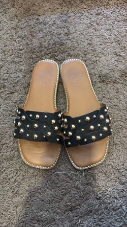 Black Gold Studded Slide Sandals