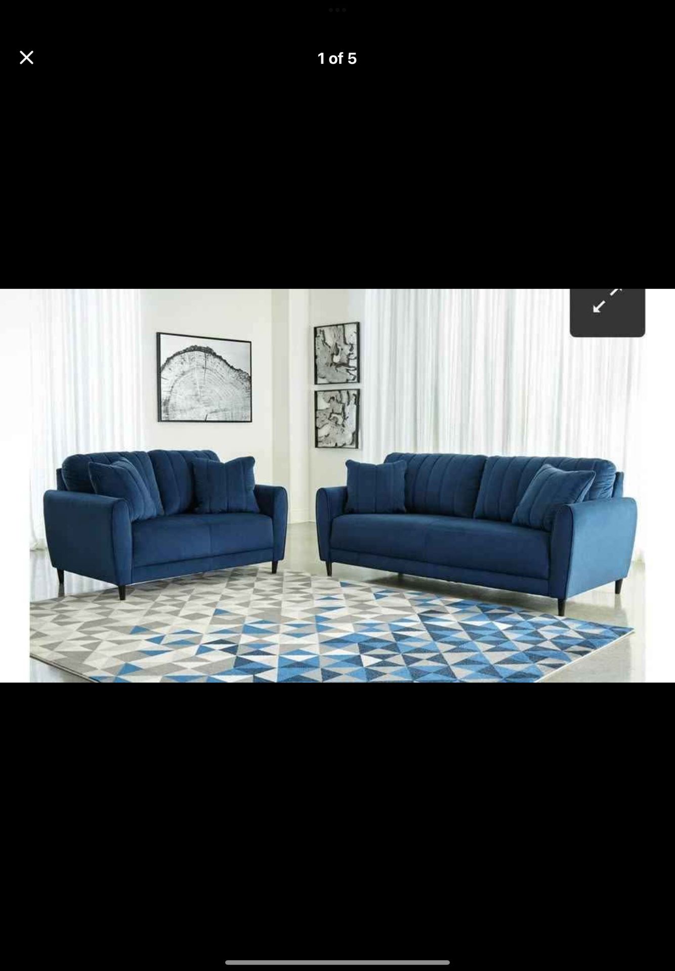 Enderlin Sofa and Loveseat. Navy velvet