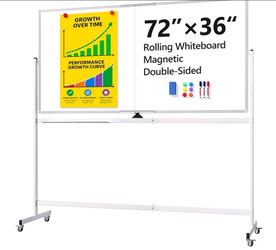 Tacwily Double-Sided Rolling Whiteboard with Stand 72x36 inch, 1 Pack