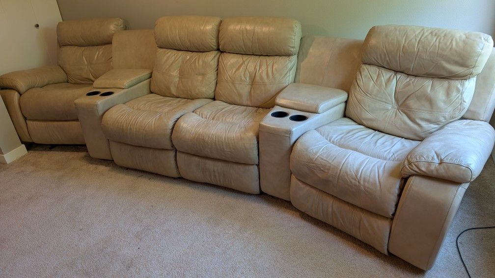 6 Piece Reclining Beige Theatre Couch