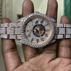 Rose gold, fully bust down Rollie moissanite