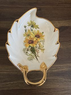 Vintage DISTINGUISHED CHINA HOLLEY ROSS 22K GOLD LEAF DISH