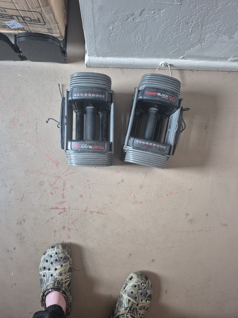 Two 50 Lb Powerblock Dumbbells Weighing Both Up To 100 Lbs
