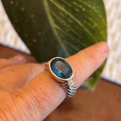 Sterling silver blue topaz sz 9 ring heavy