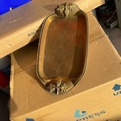ANDREA By SADEK Metal Brass Oblong Oval Tray 16"x 8.5" Grapes Embellishment VTG