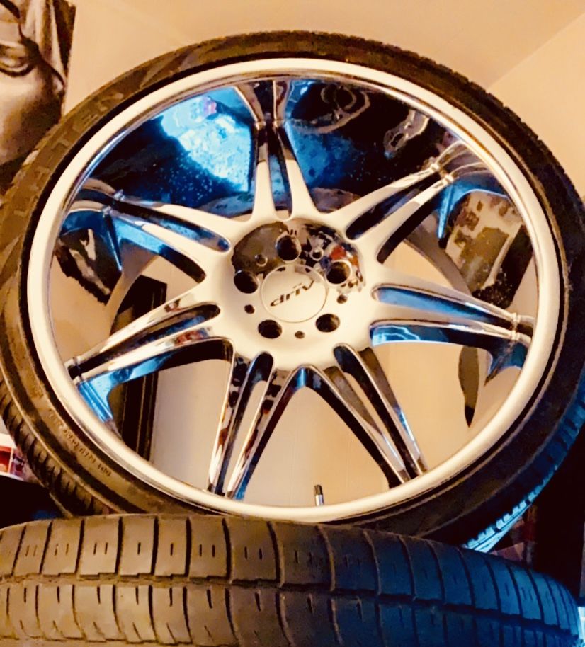22 inch rims with tires 5 lug up for trade/$ale
