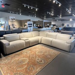 Ivory Leather 6PC Power Sectional Reclining 