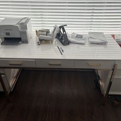 White Large Desk With Drawers 