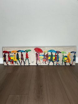 63x16 LARGE “Umbrellas” Colorful Textured Canvas Art by Schuller- From Spain