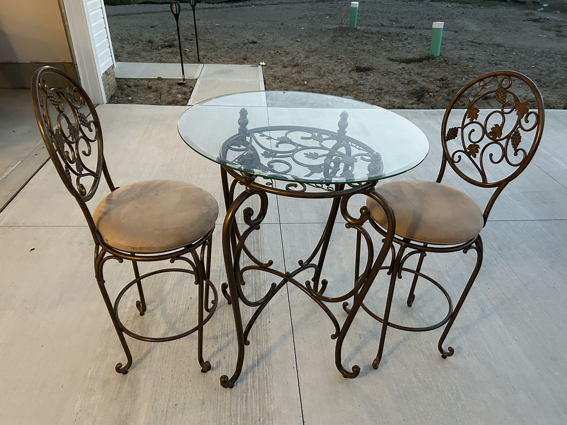 Metal and Glass Bistro Table and (2) Chairs