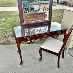 Writing Desk And Chair And Mirror With Glass Top 