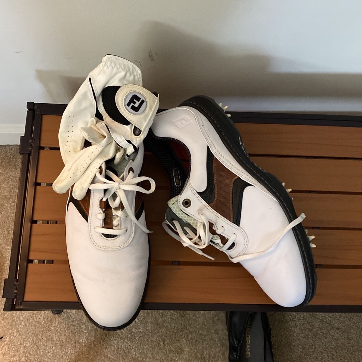 Men’s White Side brown/black Leather Golf Shoes, Cal away Golf Balls