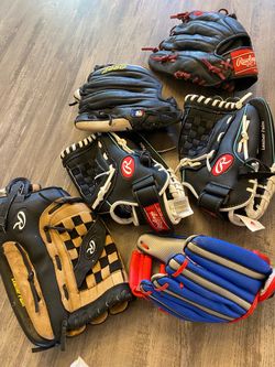Lot of 6 Rawlings Baseball Gloves