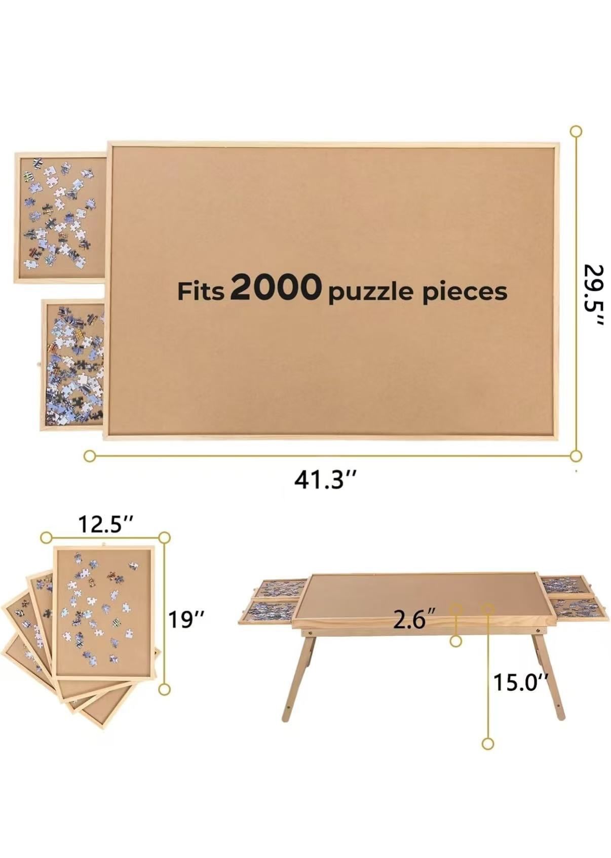 Puzzle Board 2000 Pieces, 41.3"x 29.5" Jigsaw Puzzle Table with 4 Drawers and Cover,Portable Board GameTable with Folding Legs for Adults and Teens
