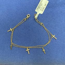 14k Gold 0.11ctw Diamond Cross Bracelet 7”