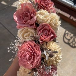 Six Sola Wood Flower Centerpieces in Pink and Cream (Wedding, birthday party, baby shower)